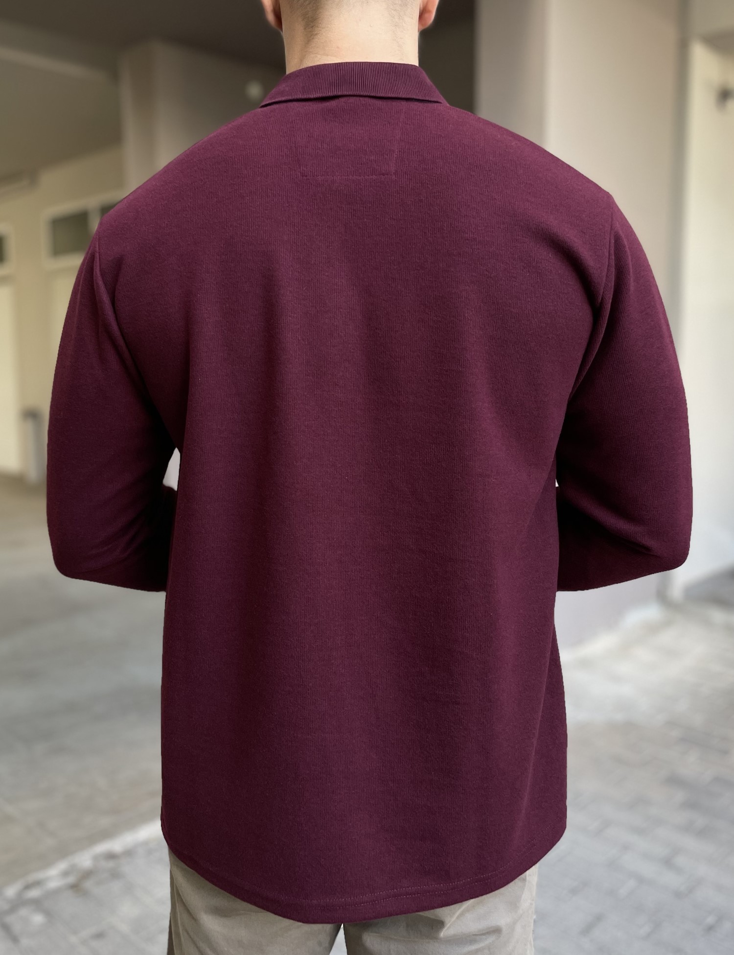 Everbest Ανδρική μπορντό Polo μακρυμάνικη μπλούζα Plus size 2610360B φωτογραφία